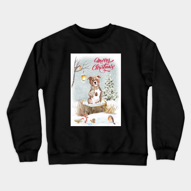 Staffordshire Bull Terrier Merry Christmas Santa Dog Crewneck Sweatshirt by Puppy Eyes